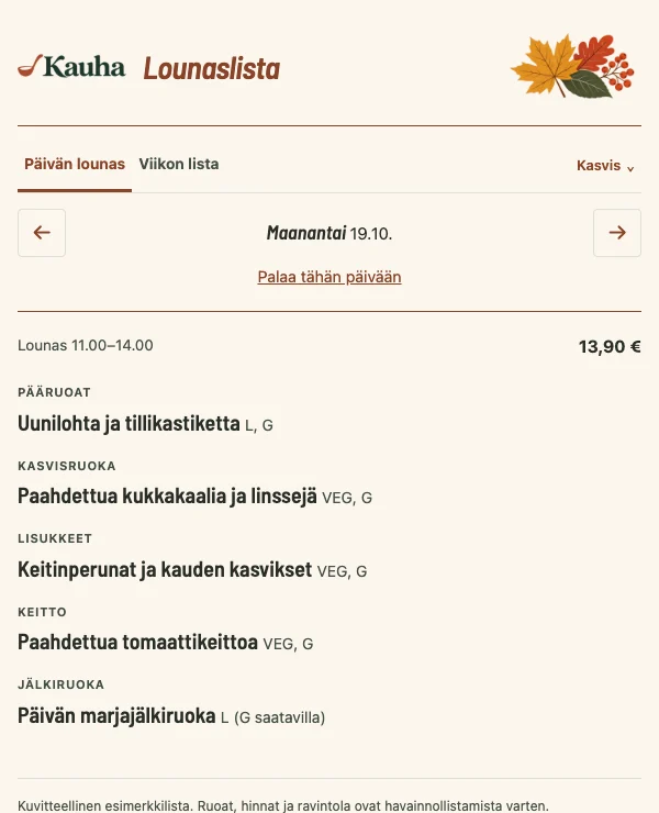 Kauha-esimerkkilista: Lämmin sadonkorjuu