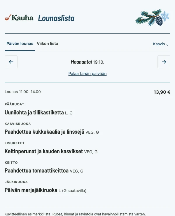 Kauha-esimerkkilista: Kuulas talvi